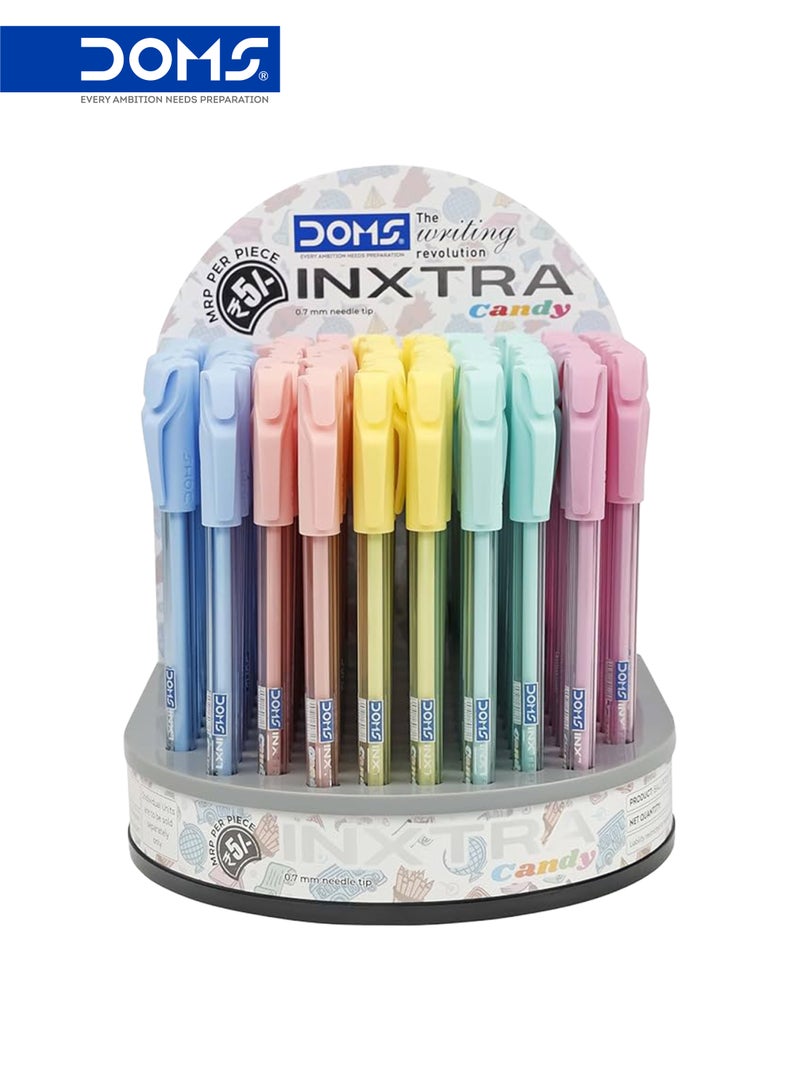 DOMS INXTRA Candy Ball Point Pen 0.7 mm Needle Tip Blue Ink Jar Pack of 100 - Image 1
